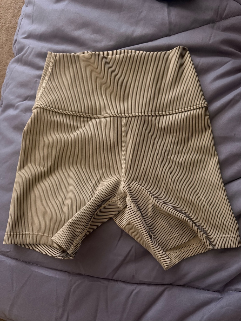 aerie Ribbed High-Rise Bike Shorts in Beige